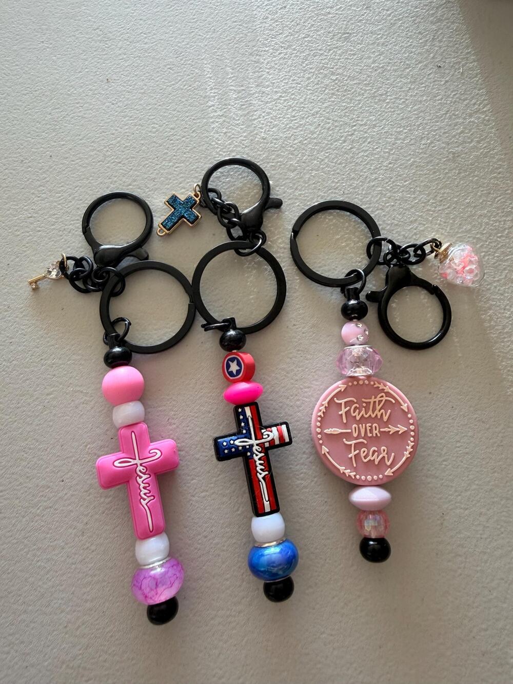 Silicone Beaded Keychain, Faith Over Fear Cross Charm, Religious Purse Accessory